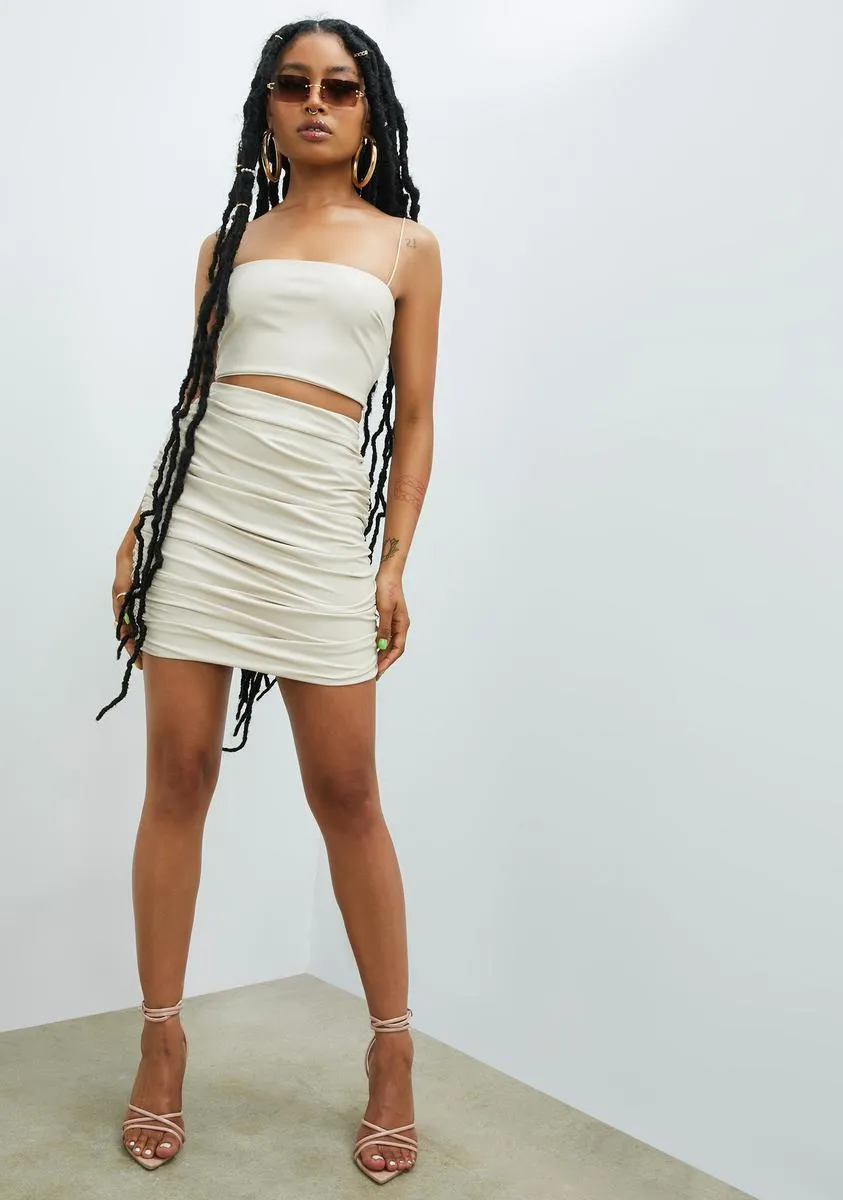 Oatmeal I'm The Influence Vegan Leather Skirt Set sold by Dolls Kill product image thumbnail 3