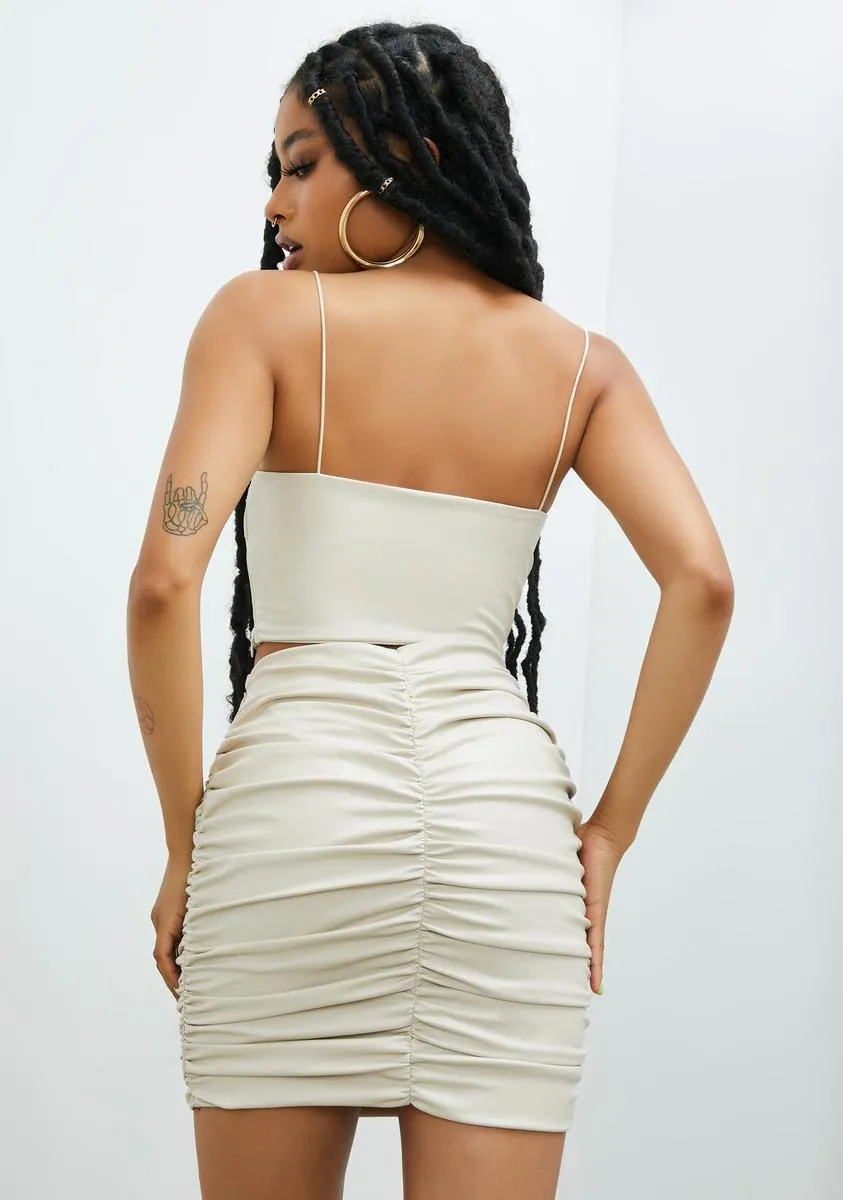 Oatmeal I'm The Influence Vegan Leather Skirt Set sold by Dolls Kill product image thumbnail 4