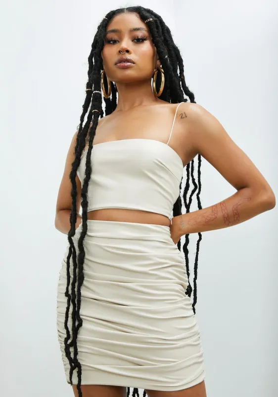 Oatmeal I'm The Influence Vegan Leather Skirt Set sold by Dolls Kill