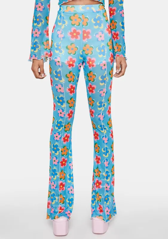 Blue Floral Mesh Trousers sold by Dolls Kill