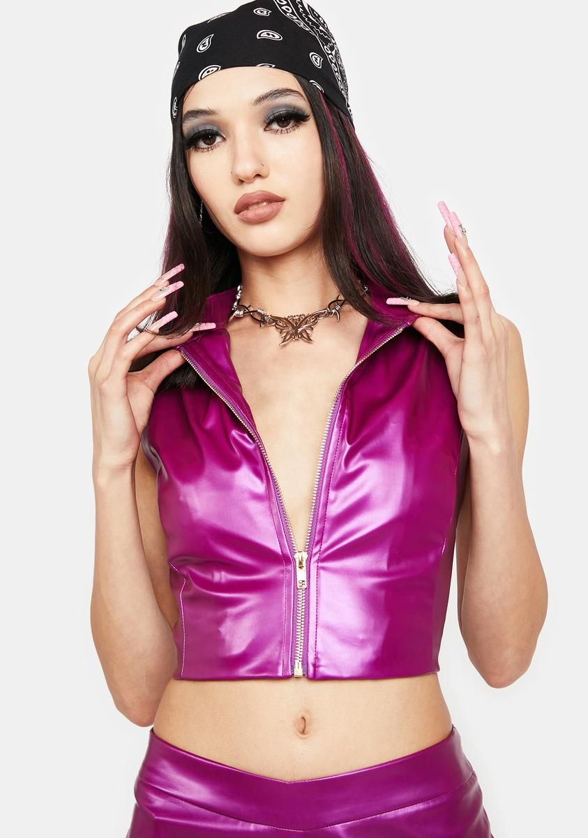 Plum Search The World Zip-Up Vest sold by Dolls Kill