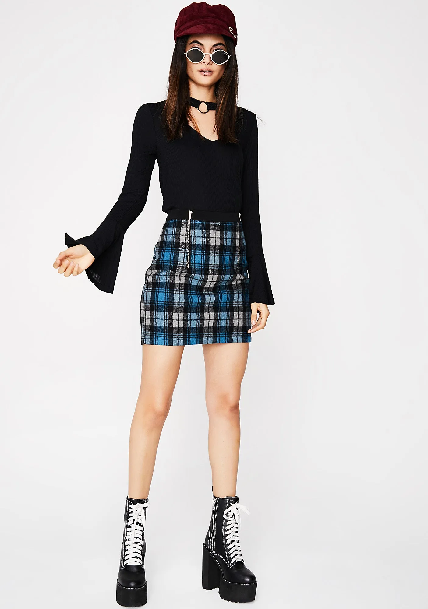 Sky Break Time Plaid Skirt sold by Dolls Kill product image thumbnail 3