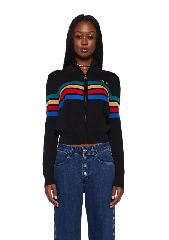 Ultimate Throwback Zip-Up Sweater - Black sold by Dolls Kill