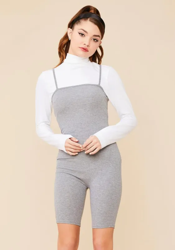 Heather Breakup With U Ribbed Cami Romper made by Dolls Kill