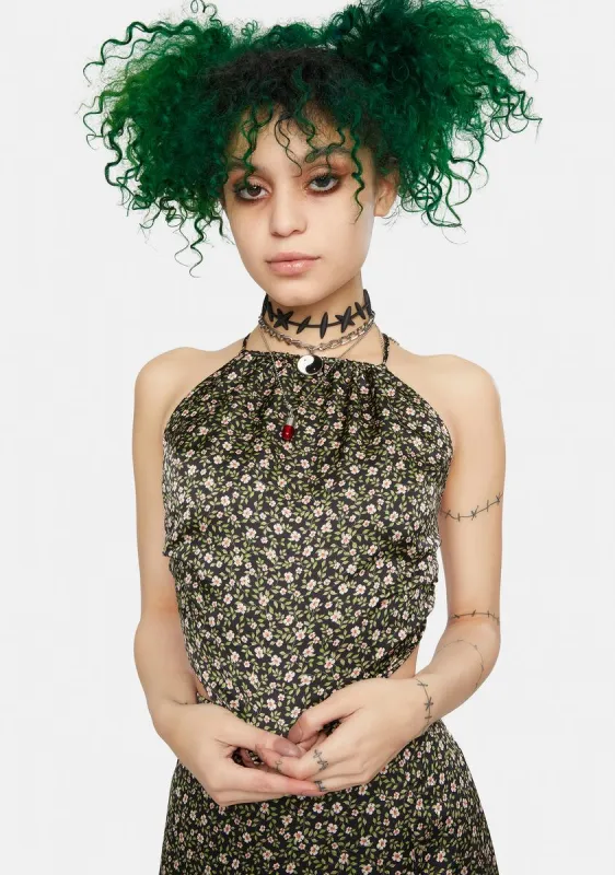 Black Floral Halter Top sold by Dolls Kill
