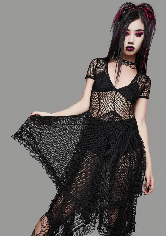 Toxic Valentine Fishnet Midi Dress sold by Dolls Kill