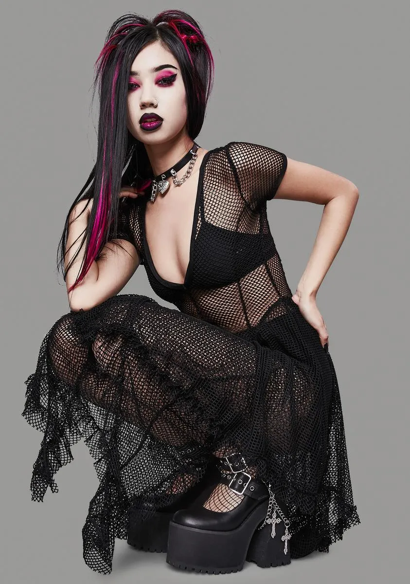 Toxic Valentine Fishnet Midi Dress sold by Dolls Kill product image thumbnail 2
