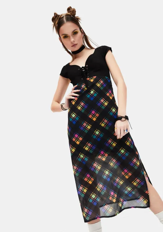 Runaway Bliss Plaid Midi Dress sold by Dolls Kill