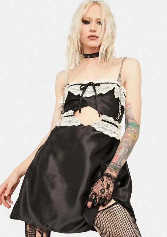 Black Chain Strap Satin Dress sold by Dolls Kill
