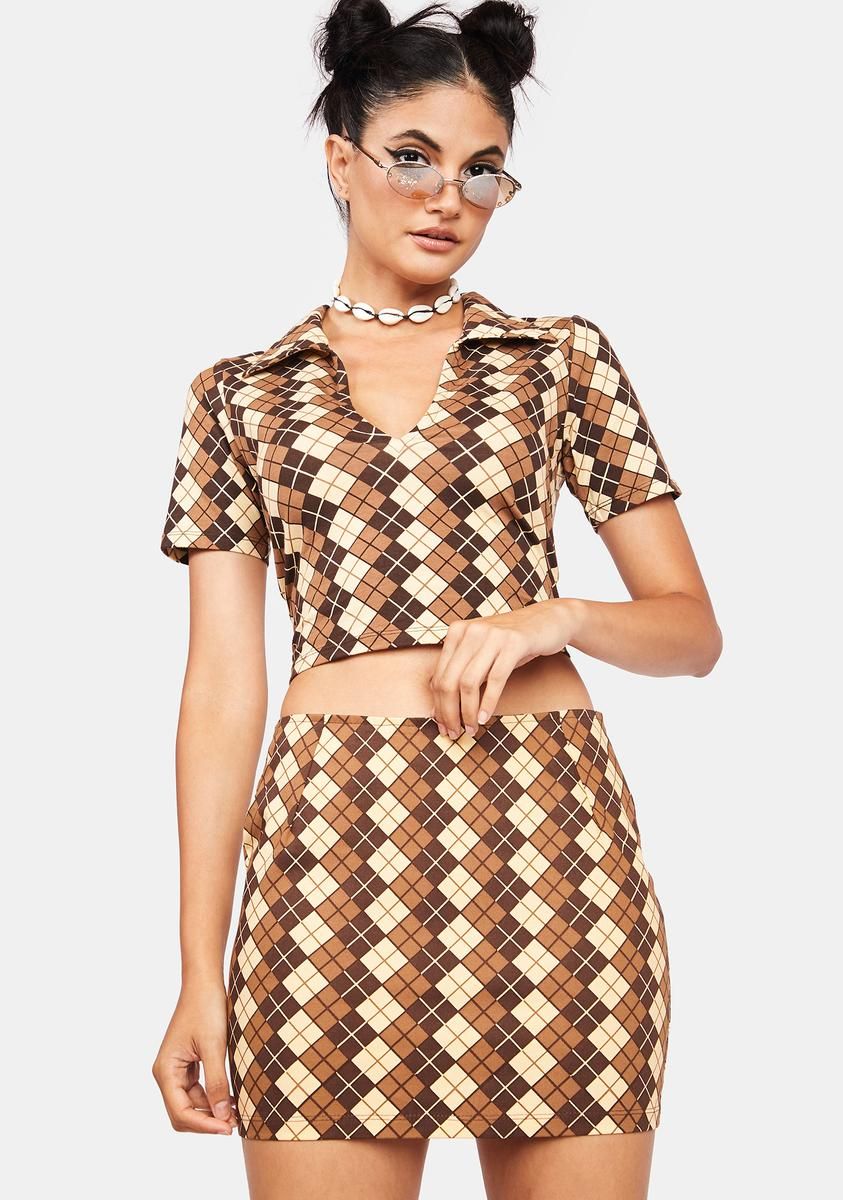 Brown Argyle Ima Mini Skirt sold by Dolls Kill product image thumbnail 2