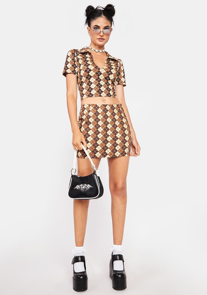Brown Argyle Ima Mini Skirt sold by Dolls Kill product image thumbnail 3