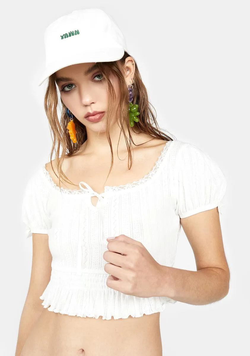 I'm The Realest Pointelle Crop Top sold by Dolls Kill