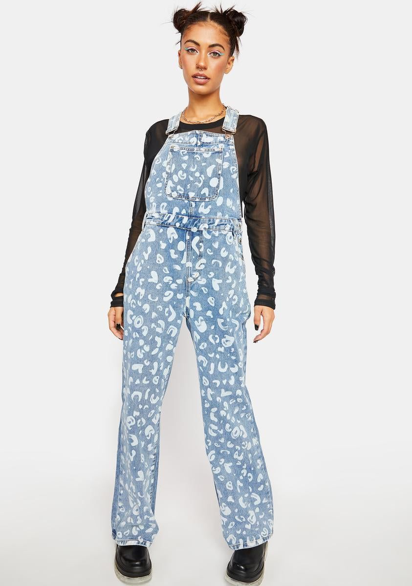 Painted Leopard Denim Overalls sold by Dolls Kill