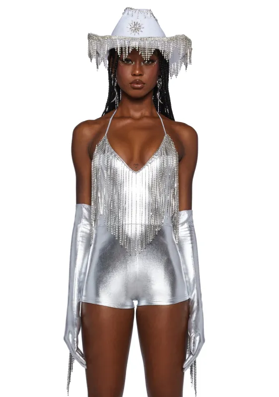 Shining Attitude Fringe Romper sold by Dolls Kill
