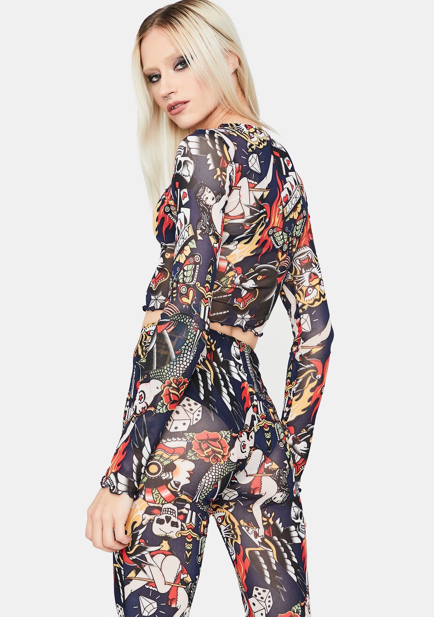 Take A Gamble Mesh Crop Top sold by Dolls Kill product image thumbnail 4