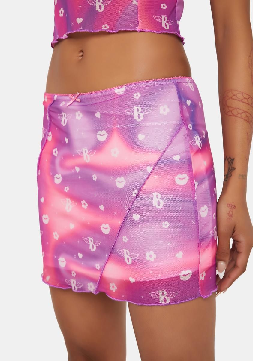 x Bratz Swirl Print Mesh Mini Skirt sold by Dolls Kill