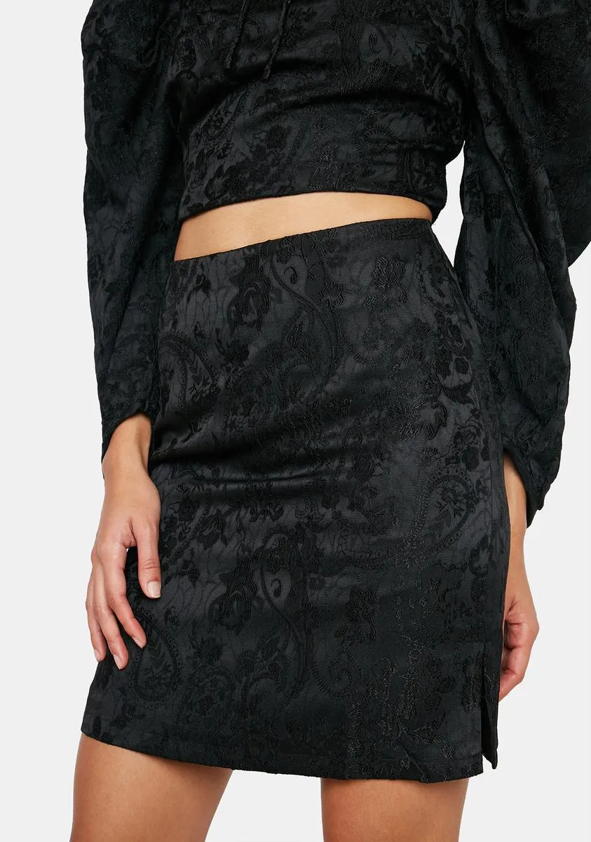 Black Brocade Mini Skirt sold by Dolls Kill