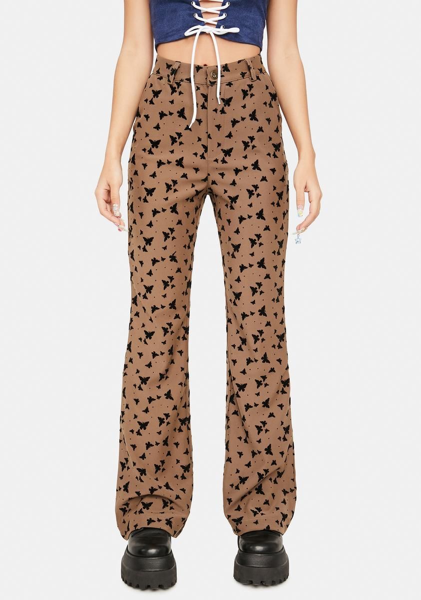 Brown Butterfly High Waist Pants sold by Dolls Kill