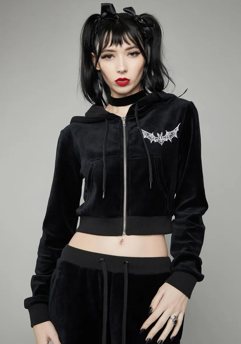 Winging It Velour Hoodie sold by Dolls Kill