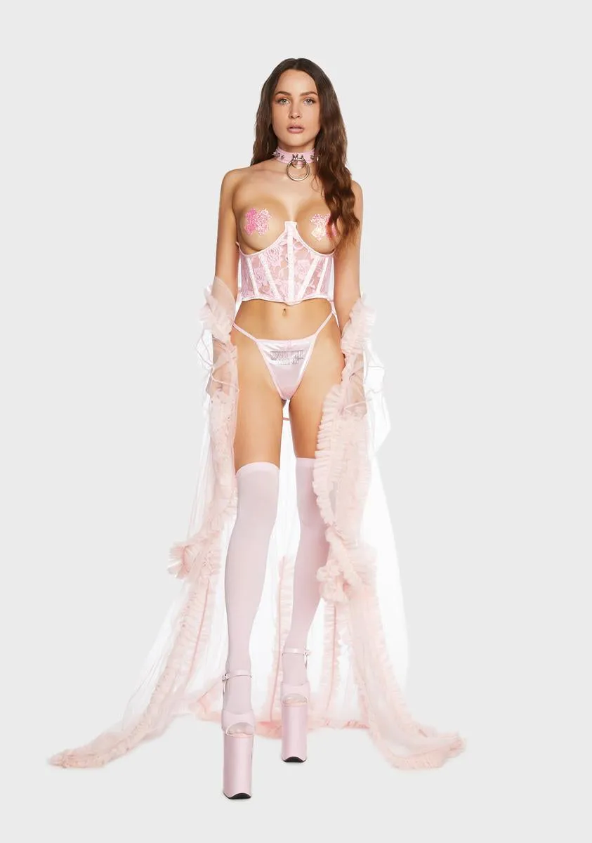 Light Pink Lavish Sheer Lace Underwire Waist Cincher Corset sold by Dolls Kill product image thumbnail 4