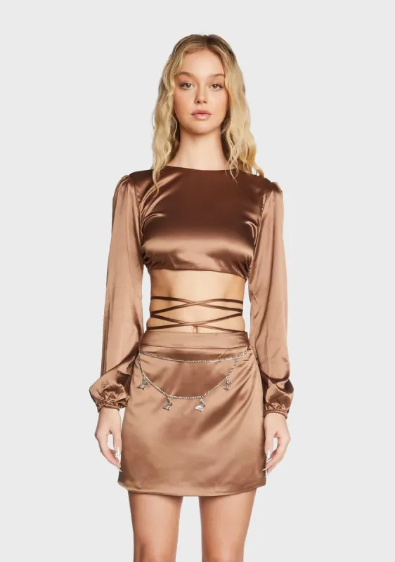 Brown Open Back Wrap Top sold by Dolls Kill