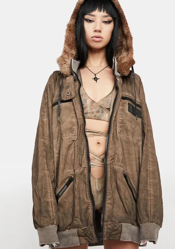 Atmosphere Unisex Oversized Fleece Bomber Jacket sold by Dolls Kill