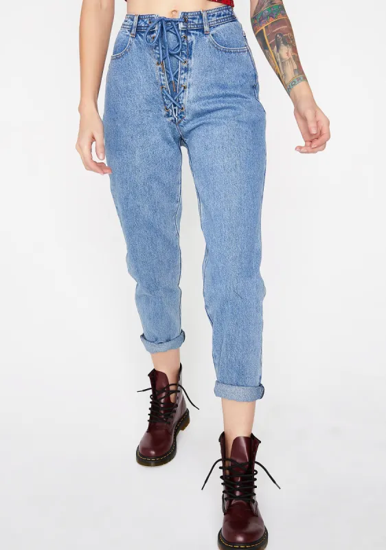Throwback Lace-Up Jeans sold by Dolls Kill