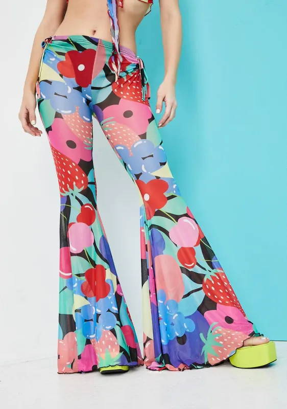 Squeeze The Day Fruit Print Mesh Flares sold by Dolls Kill