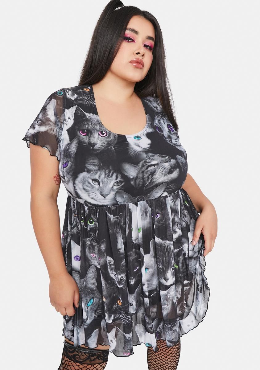 Plus Moonlight Meow Babydoll Dress sold by Dolls Kill