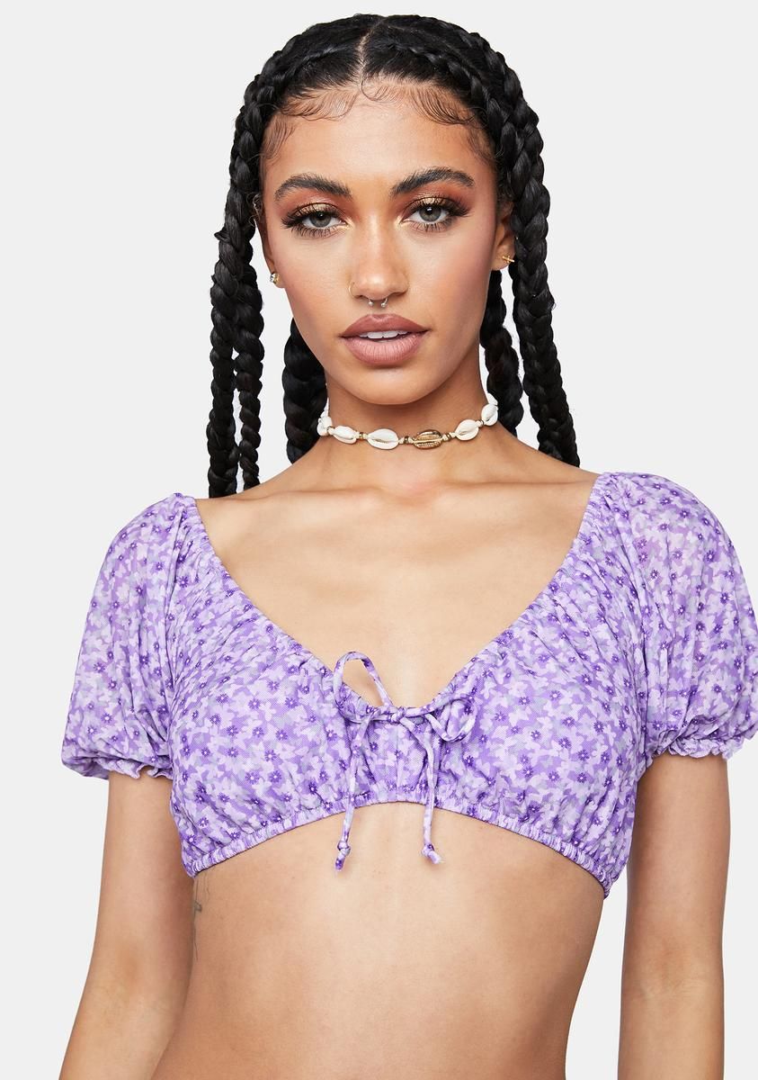 Daisy Floral Lilac Mesh Heanji Top sold by Dolls Kill