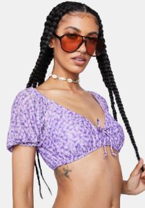 Daisy Floral Lilac Mesh Heanji Top sold by Dolls Kill