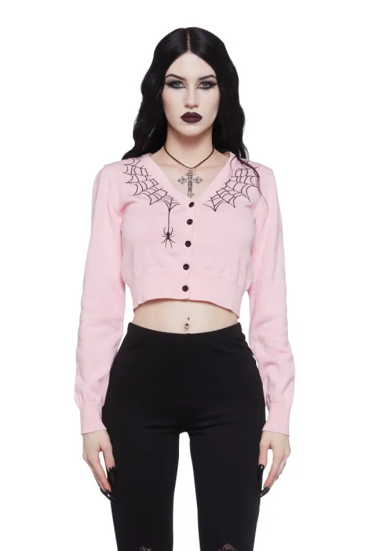 Web Obsessed Embroidered Cardigan - Pink made by Dolls Kill