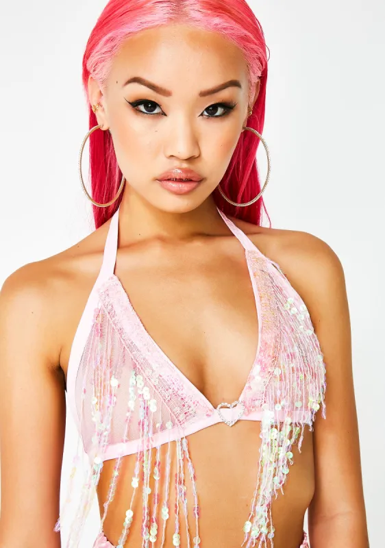 Pink Sheer Sequin Bralet sold by Dolls Kill