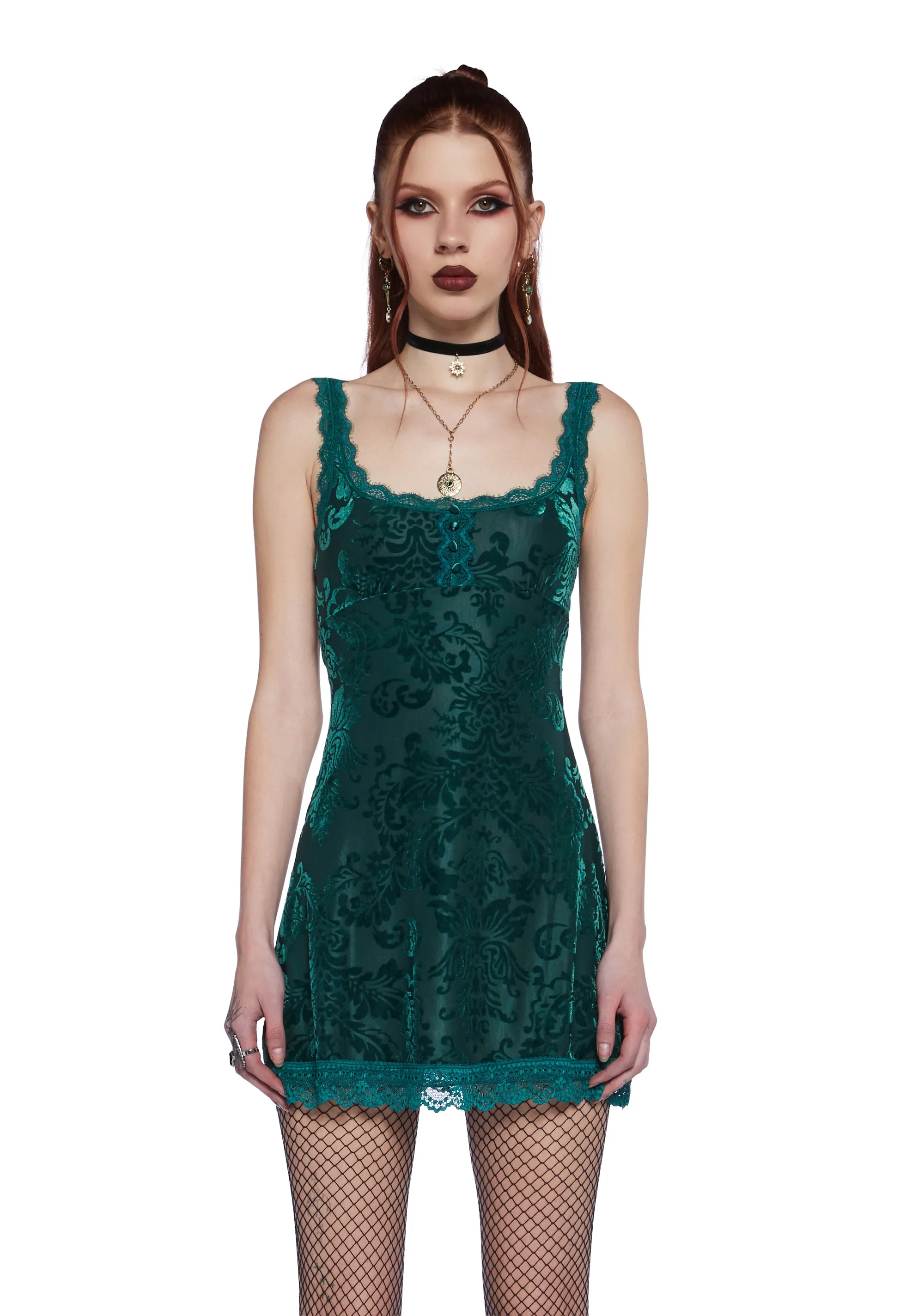Practical Magic Velvet Dress - Dark Green sold by Dolls Kill