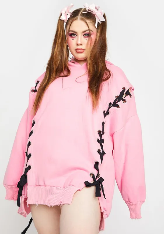 My Hearts N Hellions Lace Up Hoodie sold by Dolls Kill