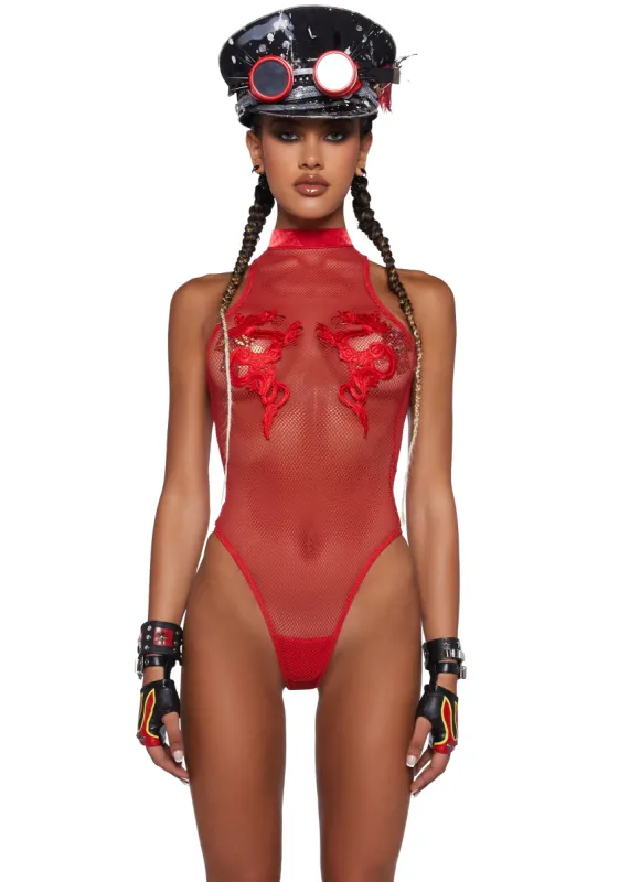 Bad Luck Dragon Fishnet Bodysuit - Red sold by Dolls Kill