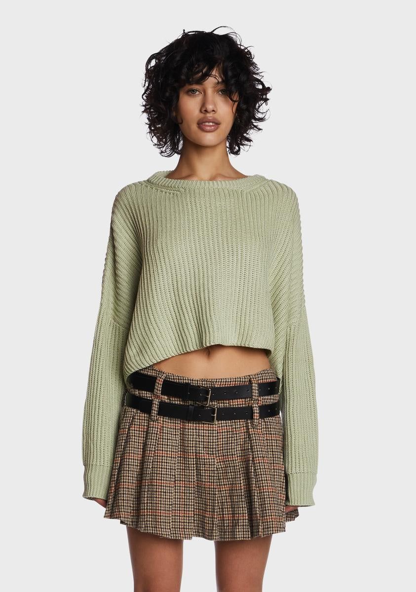 Sage Autumn Revival Cropped Sweater sold by Dolls Kill
