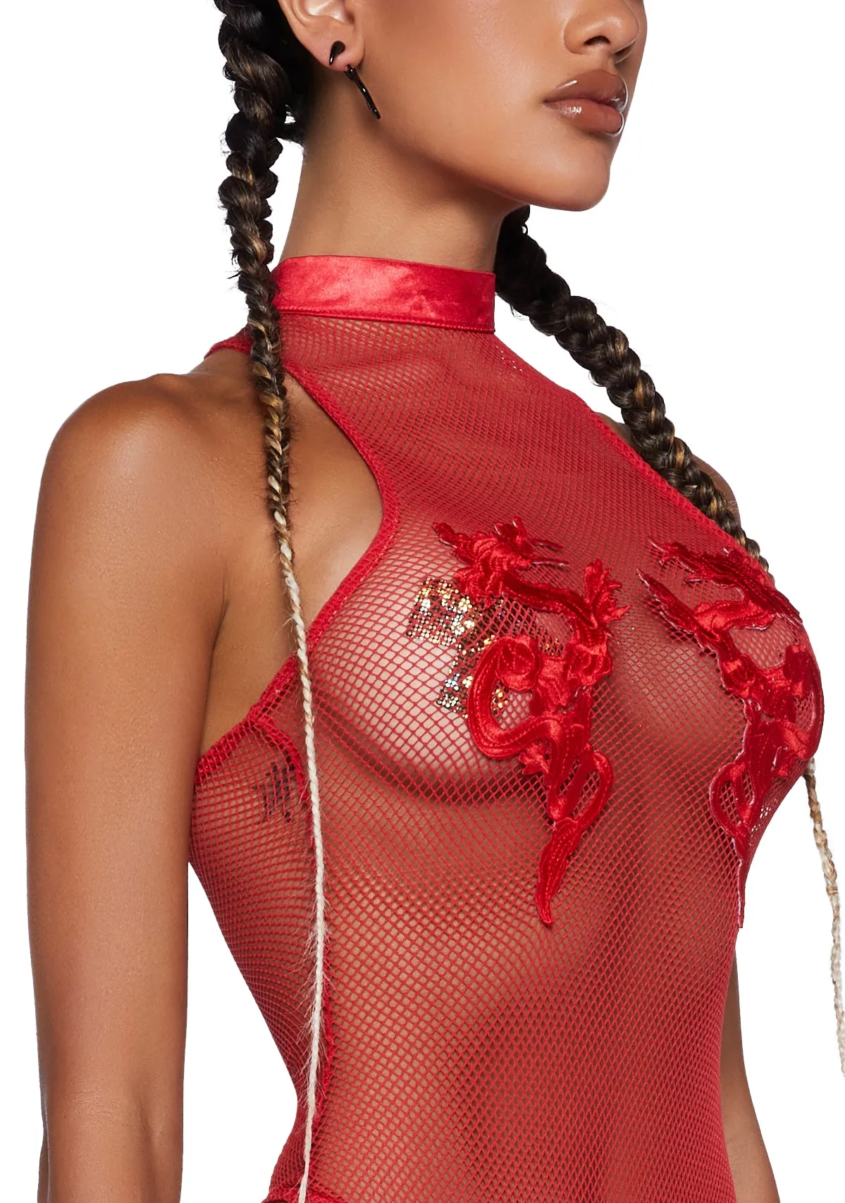 Bad Luck Dragon Fishnet Bodysuit - Red sold by Dolls Kill product image thumbnail 5