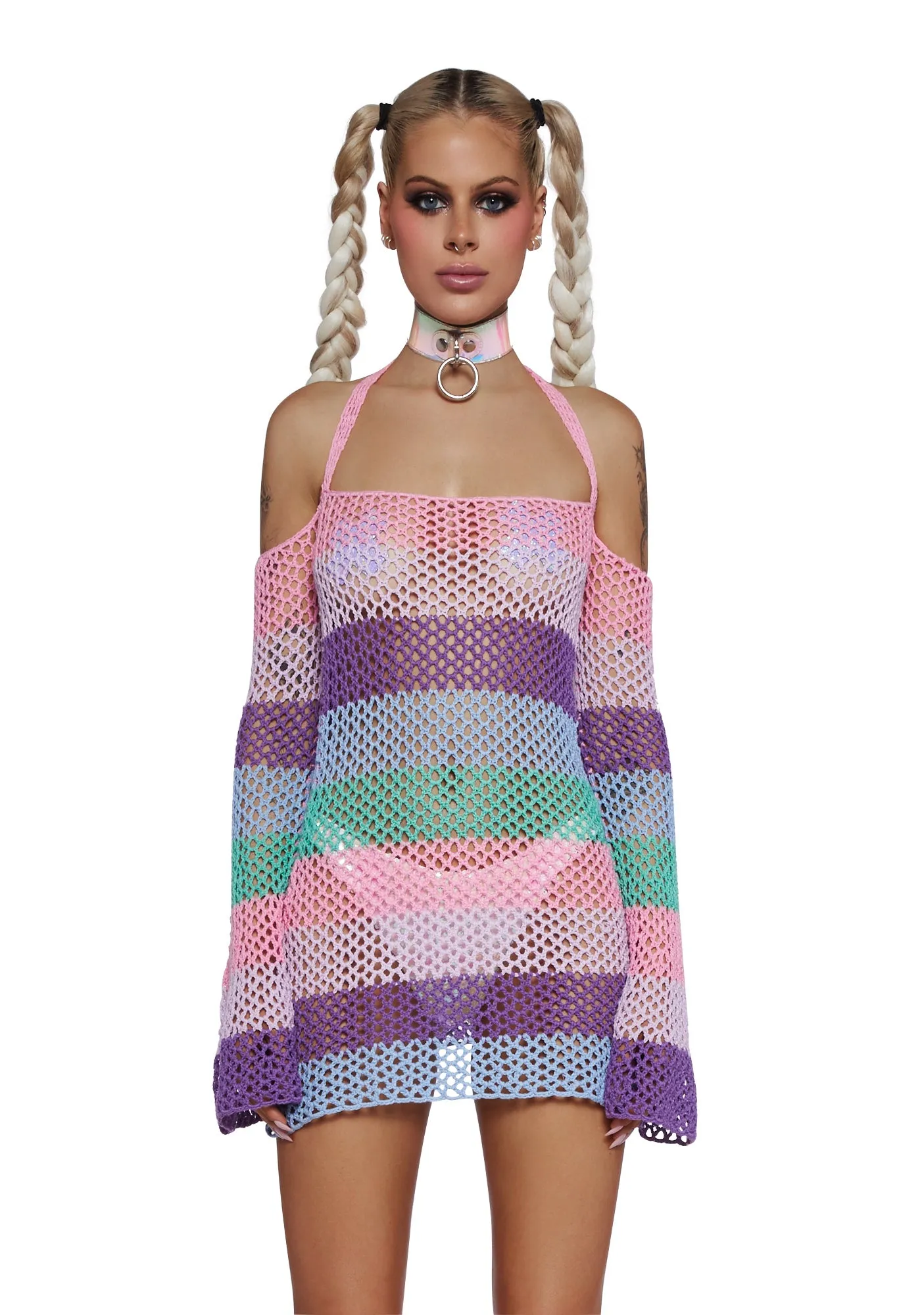 Funday Vibes Crochet Mini Dress - Pastel sold by Dolls Kill