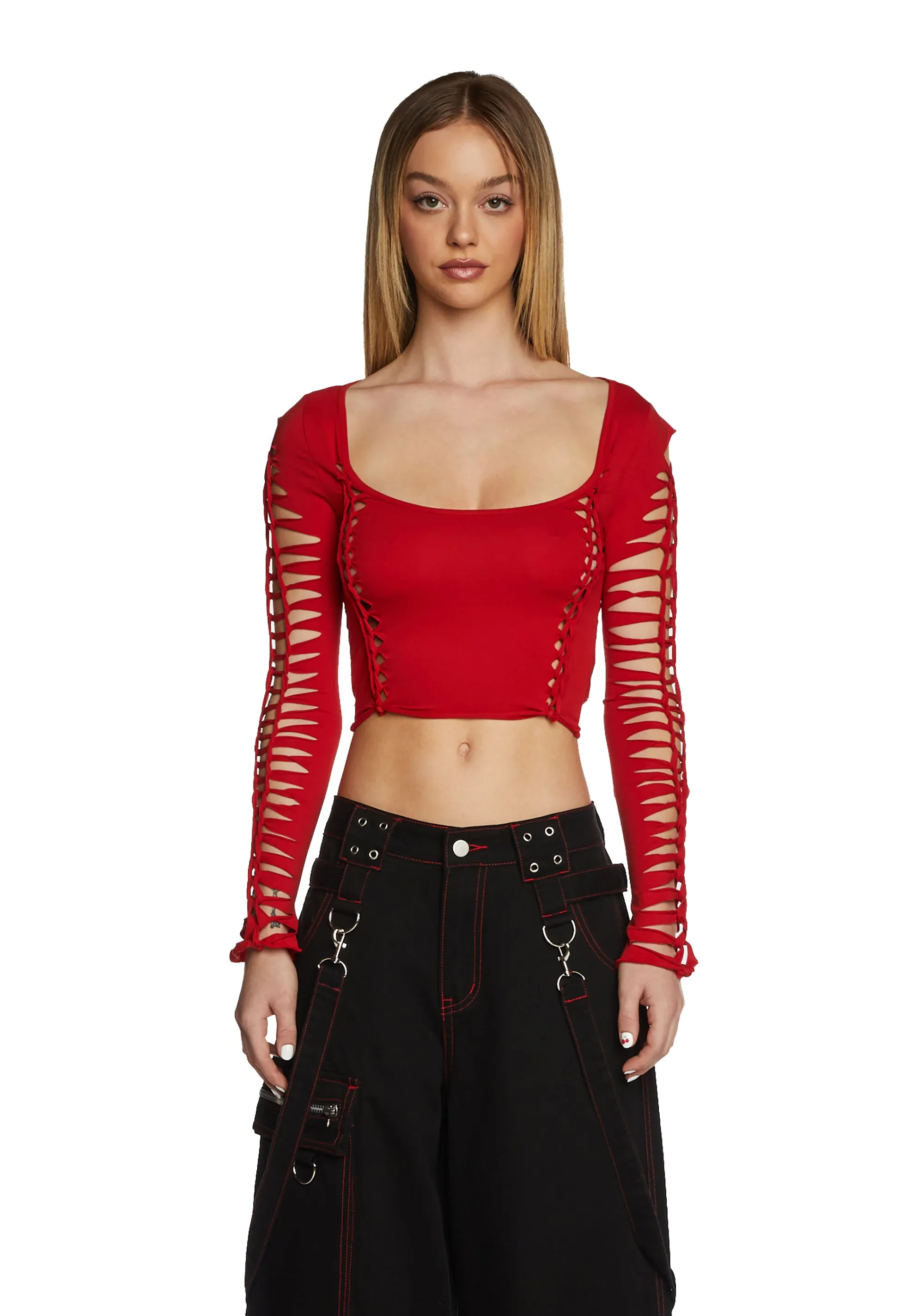 Alternative Spells Long Sleeve Top - Red sold by Dolls Kill