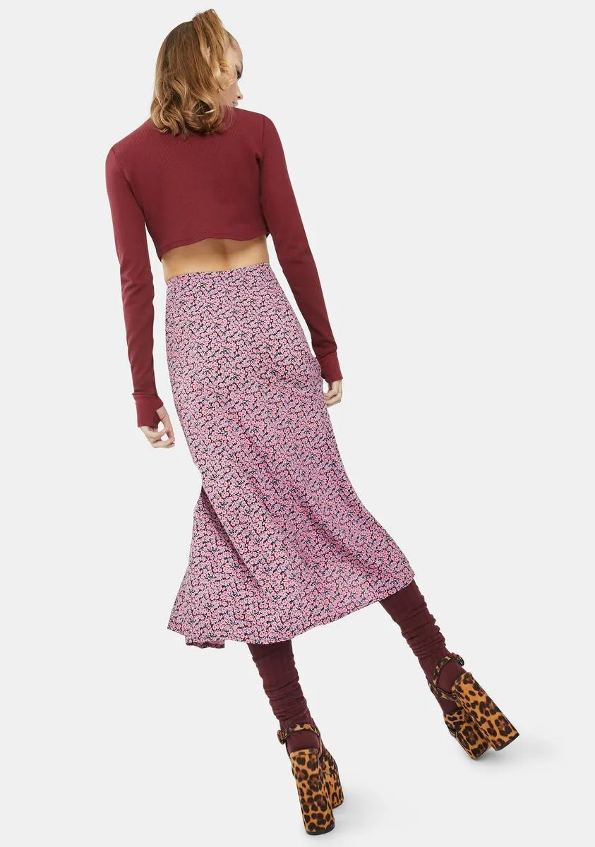 Floral Fun Pink Sanya Midi Skirt sold by Dolls Kill product image thumbnail 4
