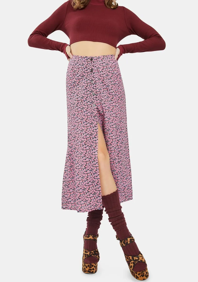 Floral Fun Pink Sanya Midi Skirt sold by Dolls Kill