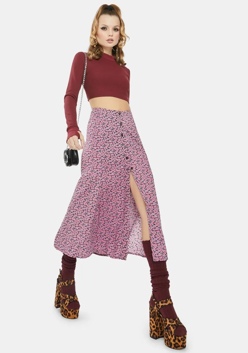Floral Fun Pink Sanya Midi Skirt sold by Dolls Kill product image thumbnail 2