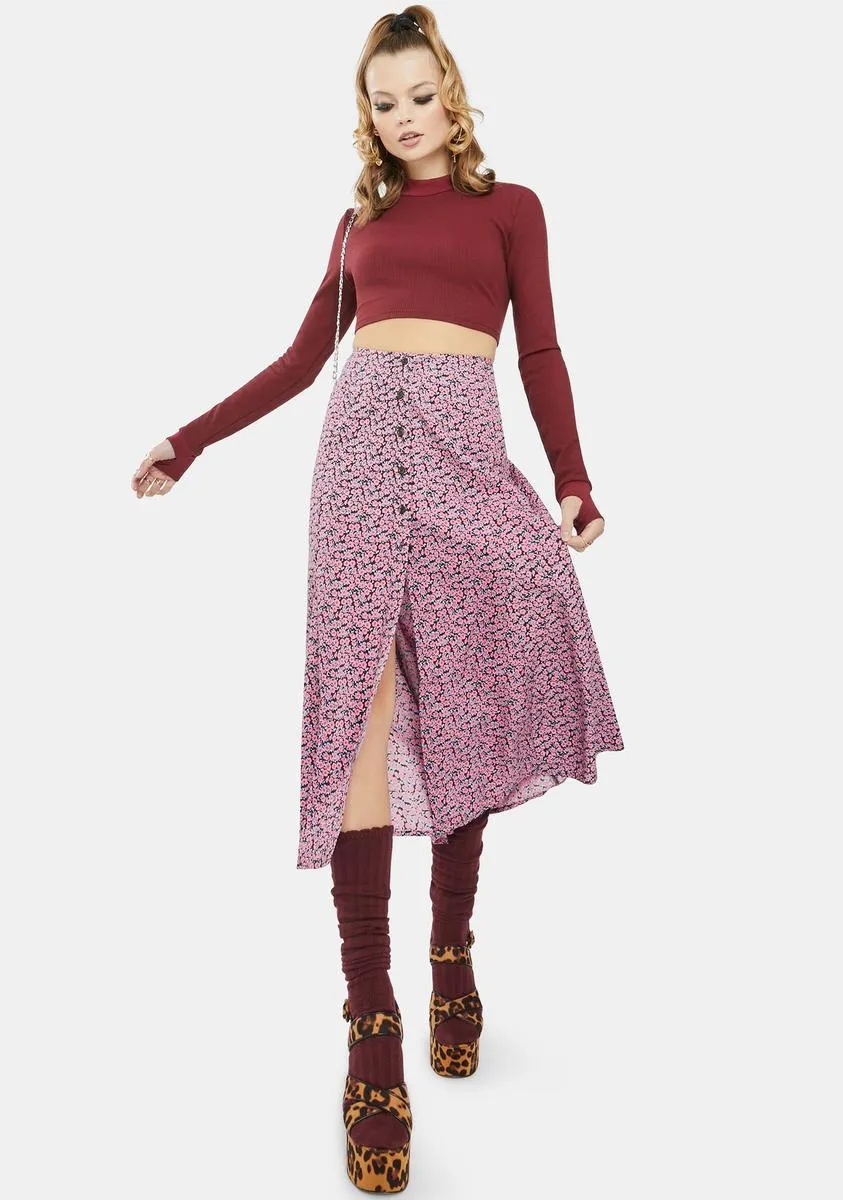 Floral Fun Pink Sanya Midi Skirt sold by Dolls Kill product image thumbnail 3