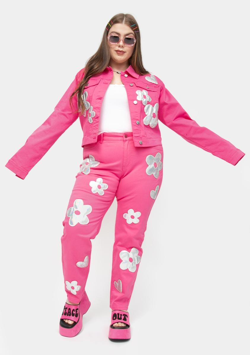 Plus Heart Of Glass Holo Flower Applique Twill Jacket sold by Dolls Kill product image thumbnail 2