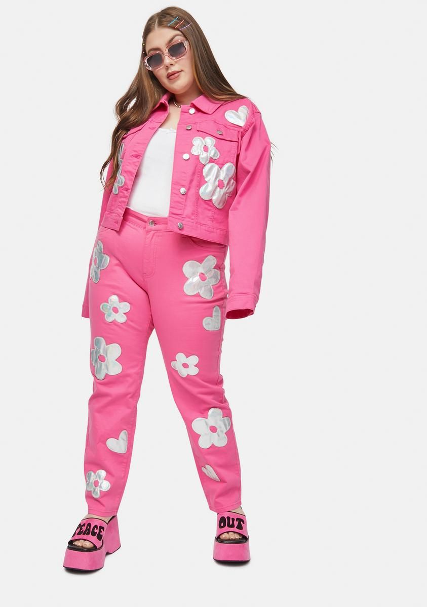 Plus Heart Of Glass Holo Flower Applique Twill Jacket sold by Dolls Kill product image thumbnail 3