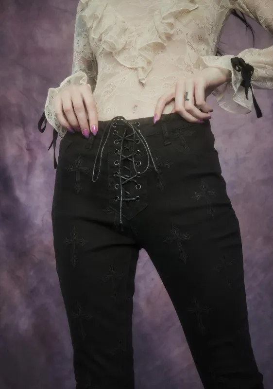 Daughter Of The Queen Embroidered Jeans sold by Dolls Kill