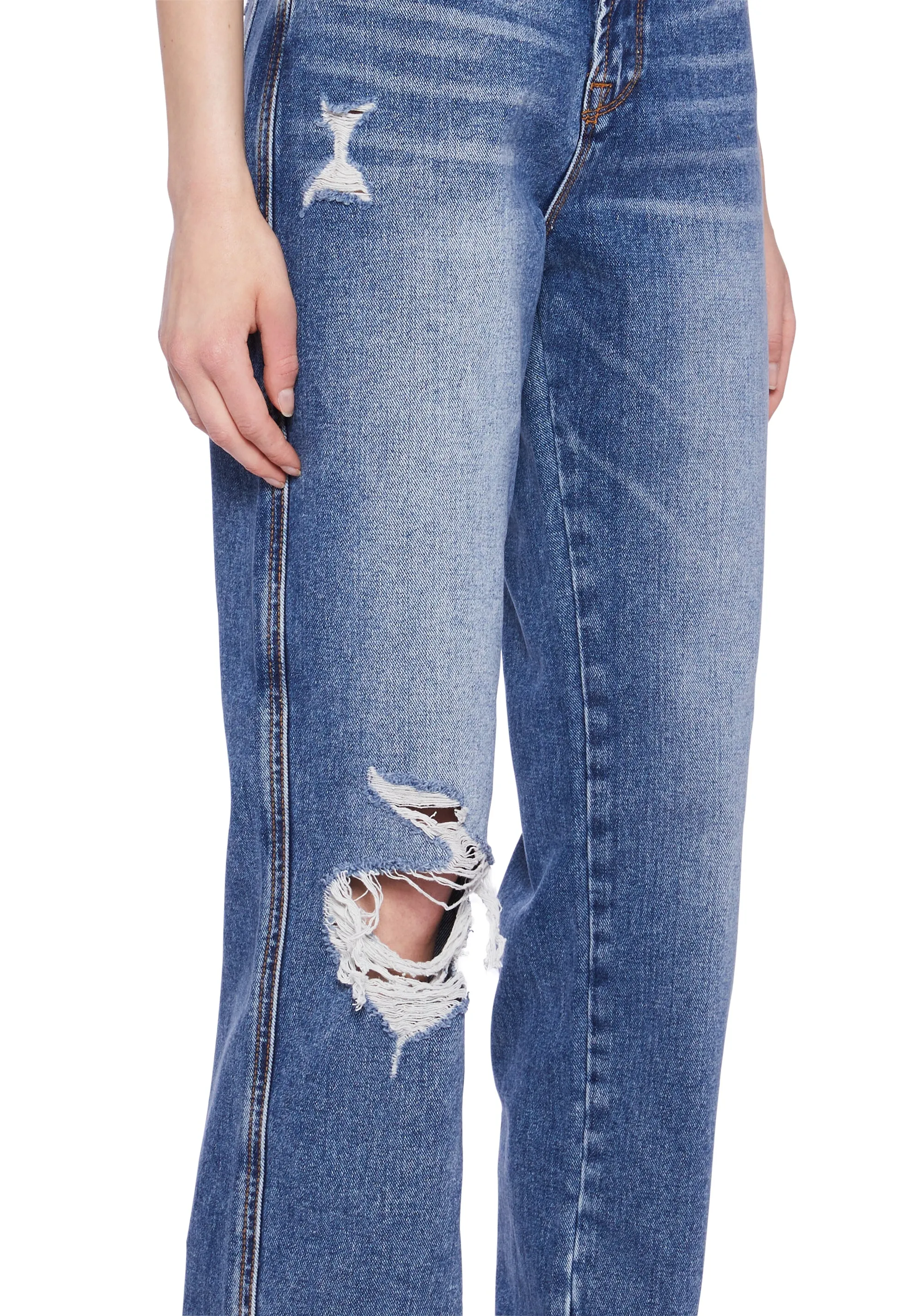 Distressed High Rise Straight Denim Jeans - Blue sold by Dolls Kill product image thumbnail 4