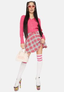 Pink 90's Cropped Cardigan sold by Dolls Kill