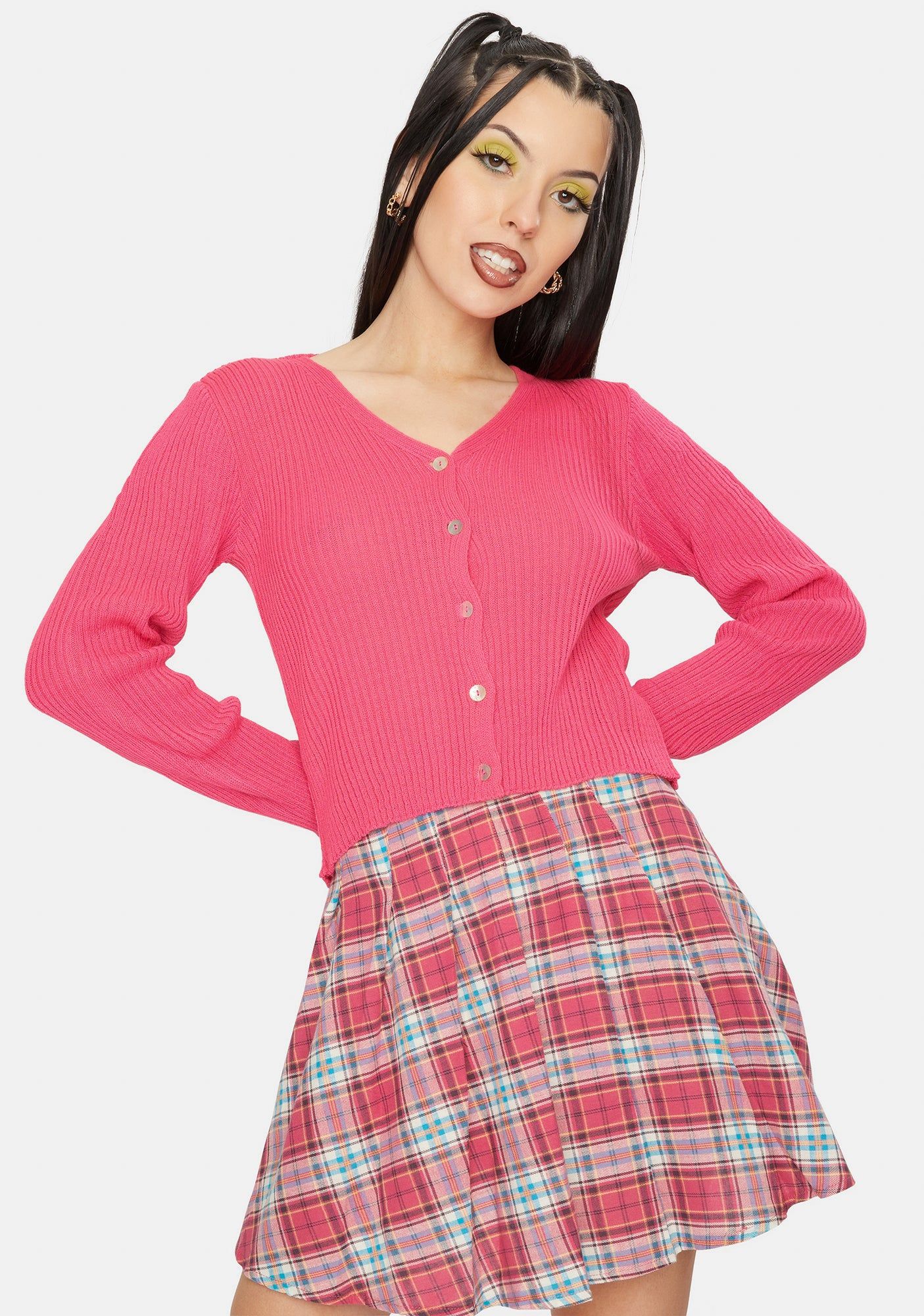 Pink 90's Cropped Cardigan sold by Dolls Kill